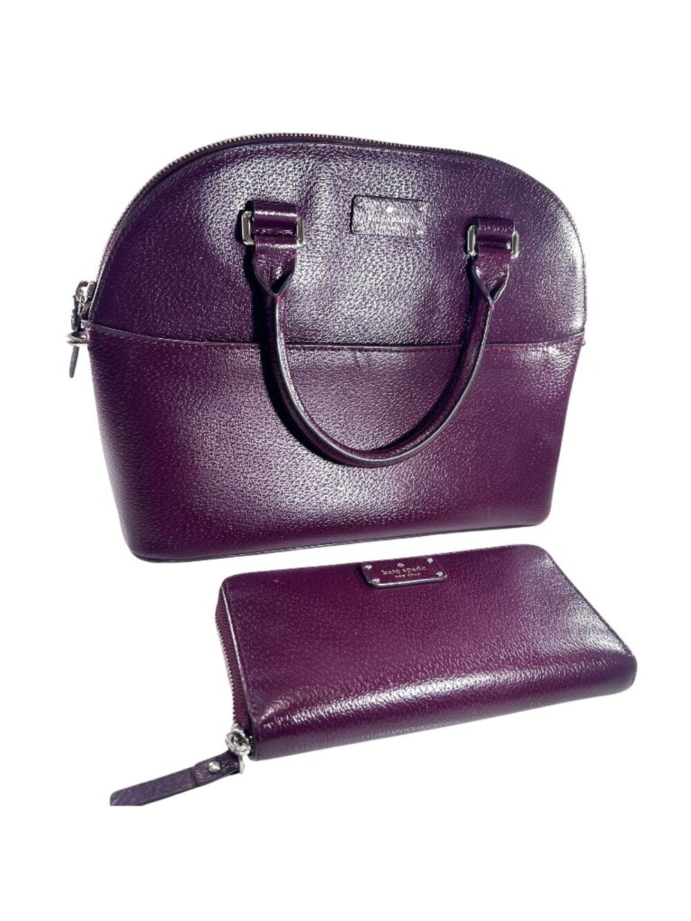 Kate Spade Leather Purse Wallet Set Burgundy Red Dome Top Handles Pebbled